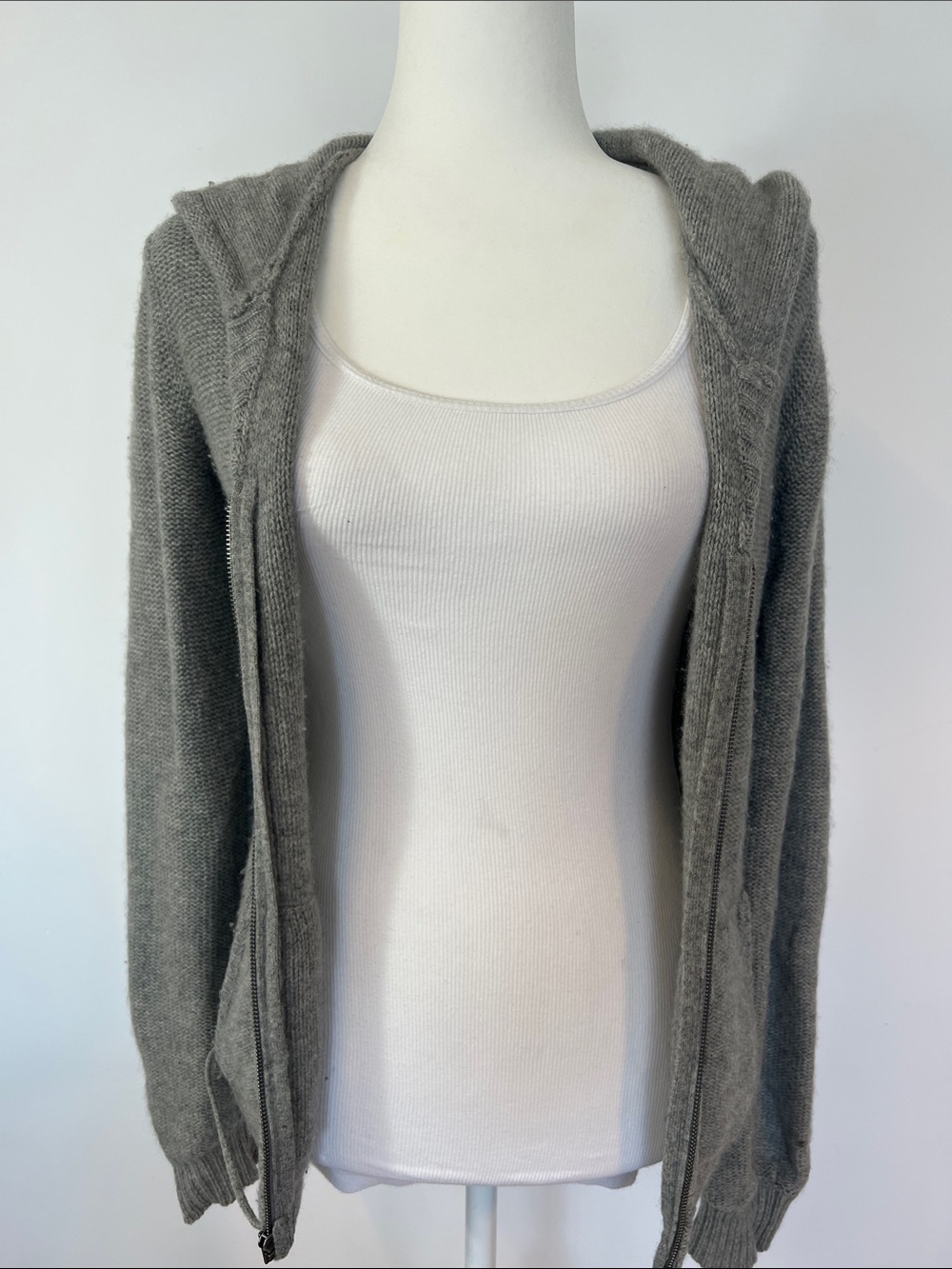 James Perse Cashmere Gray Hooded Zip Cardigan
